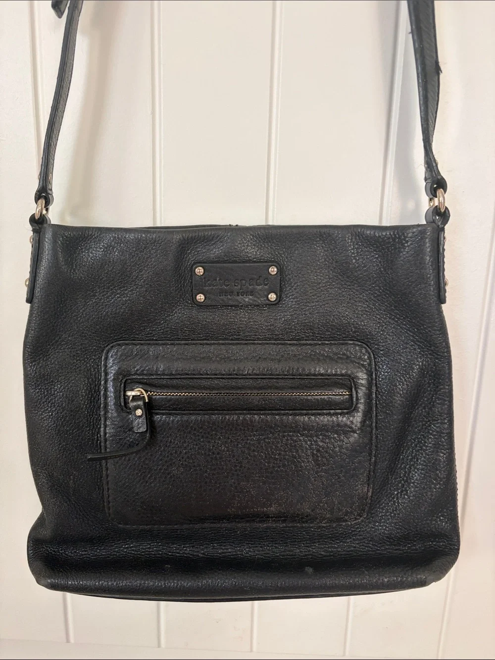 kate spade Black Pebbled Leather Crossbody with Front Zip Pocket